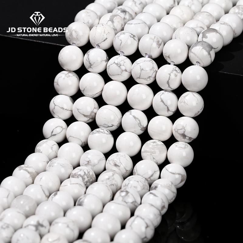 Natural Stone White Turquoise Beads Round Loose Spacer Howlite For Jewelry Making Handmade Bracelet Diy Necklace Accessory 15"
