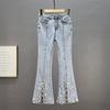 Exquisite Rhinestone Spring and Summer Clothing High Waist European Goods Denim