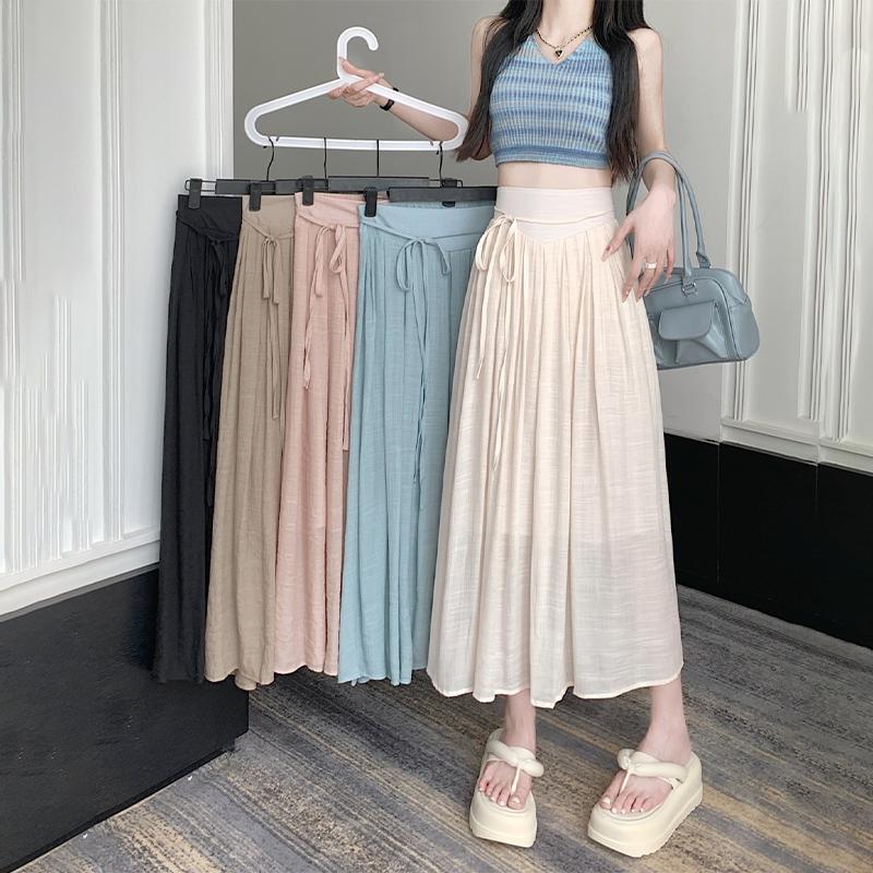 

Женская плиссированная юбка-миди Летний ремешок Тонкая высокая талия Юбка Линия Женская Всеобъемлющая Корейская Повседневная Элегантная Офисная Леди