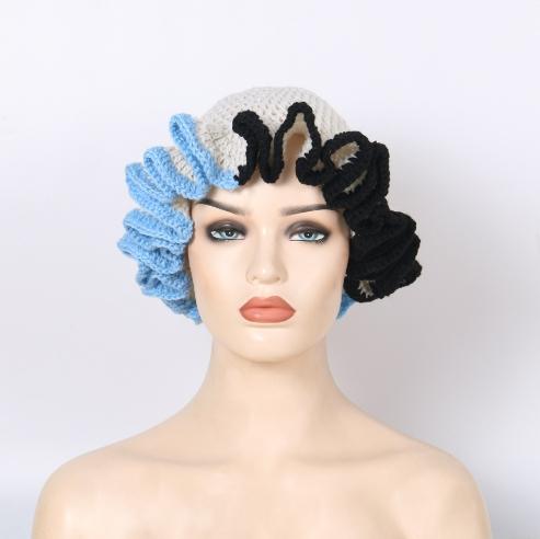 NEW Women Crochet Bucket Hats Y2k Fashion Pleated Ruffles Knitted Hat
