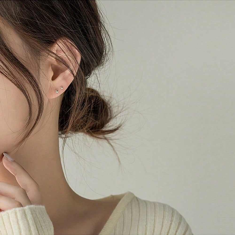 Simple Round Bead Stud Earrings, Double-ended Mini Stud Earrings, No-pick Ear Jewelry for Sleeping.