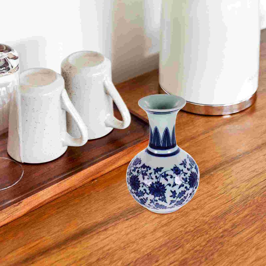 1pc Blue White Ceramic Vase Small Flower Vase Home Decorations Desktop Bottle Centerpiece Vase Living Room Accessories Tabletop