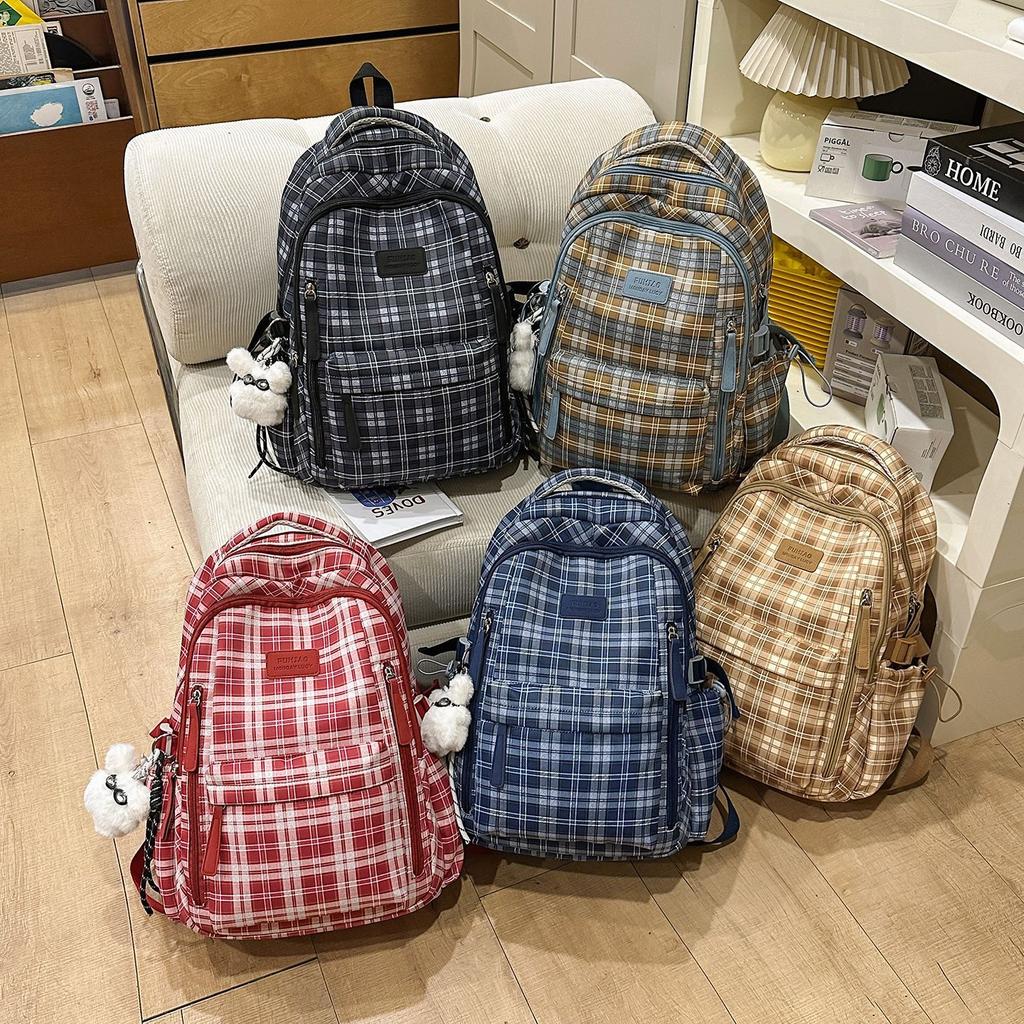 Schoolbag high-value retro style plaid schoolbag for women's autumn and winter new Korean ins middle and high school students versatile backpack