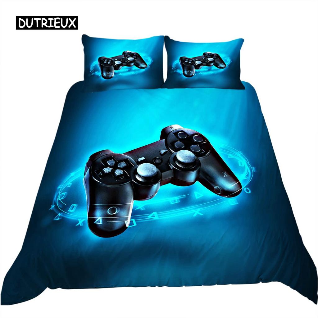 Gaming Bedding Set Game Bed Cover 135 for Adults Kids Soft Microfiber Modern Gamepad Duvet Cover Decorative with Pillowcase