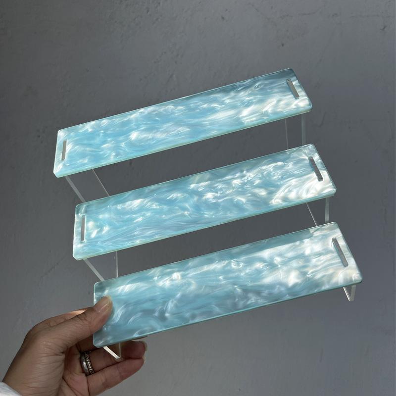 

3 Color Water Ripple Blind Box Storage Rack Organizer Acrylic Rack Standing Ladder Acrylic Sheets Transparent Badges Dolls Decor синій