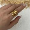 Stainless Steel Hollow Wide Rings for Women Men Gold Color Vintage Irregular Tree Branch Opening Ring Waterproof Party Jewelry
