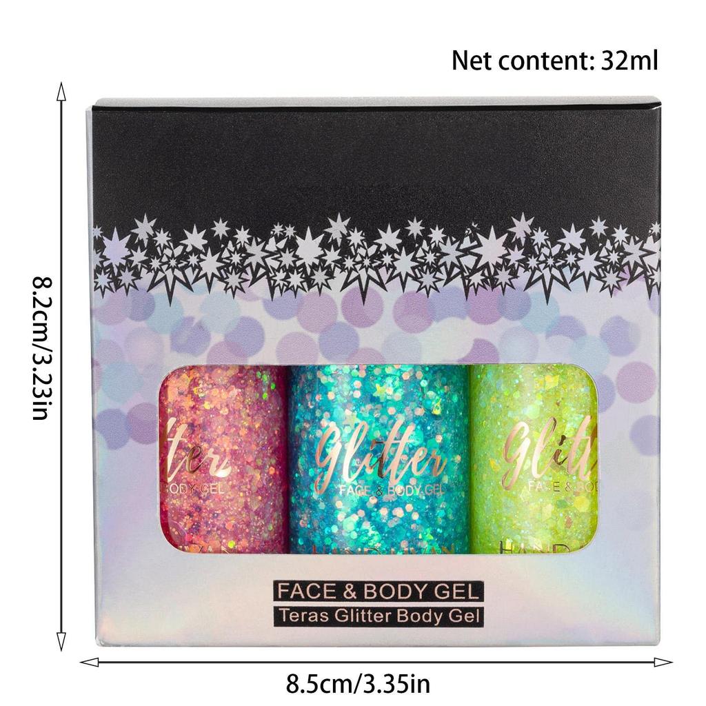 Body Glitter Gel Waterproof Glitter Gel Makeup Set Body Glitter Gel Sequin Glitter Eyeshadow Glitter Body Gel for and Parties Set, Kit, 3-Color Gel,