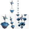Metal Rain Chain with Hummingbird and Flower Cup Design for Outdoor Gutter Water Drainage and Decorative Use Durable Weather Resistant