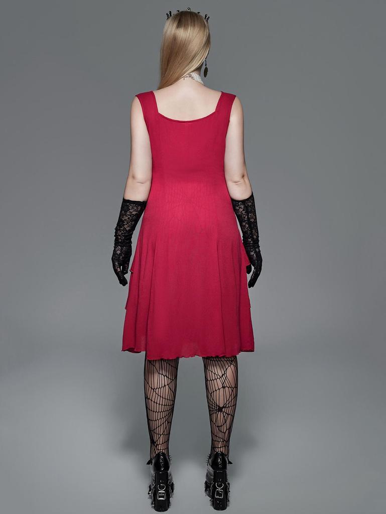 Rosegal Gothic Grommets Two Tone Lace-up Ruched Layered Tank Dress