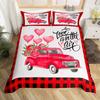Valentines Day King Duvet Cover Romantic Bedding Set Kawaii Couple Gnome Comforter Cover Pink Rose Hearts Polyester Quilt Cover