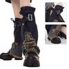 Japanese Women Buckled Strap Distressed Crosses Star Jeans Leg Warmers Harajuku Punk Flared Leg Cover Baggy Long Socks