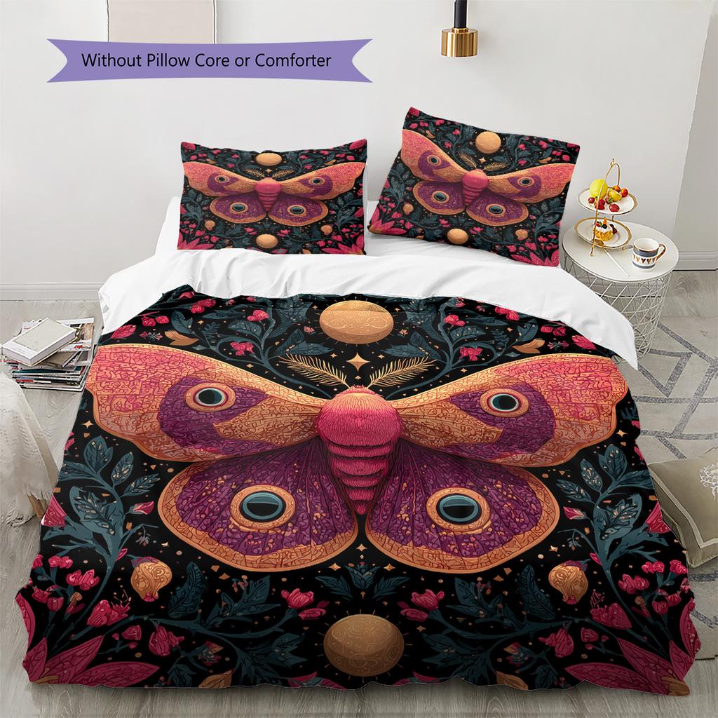 Moon Butterfly  Pattern Bedding Quilt Set Quilt Cover Pillowcase Home Decoration  Gift (1 * duvet cover + 2 * pillowcase, without core)