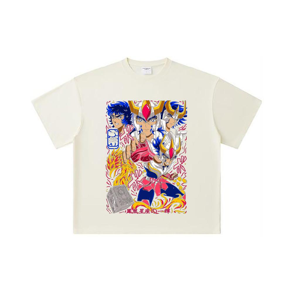 260 GSM Double Yarn 32 Count 100% Cotton Saint Seiya V7 Fenix Print Unisex Heavy Cotton T Shirt