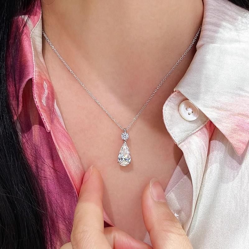 

ANENJERY Water Droplet Inlaid Shiny Zircon Pendant Necklace for Women Clavicle chain Delicate Simple Gifts Jewelry Wholesale белый