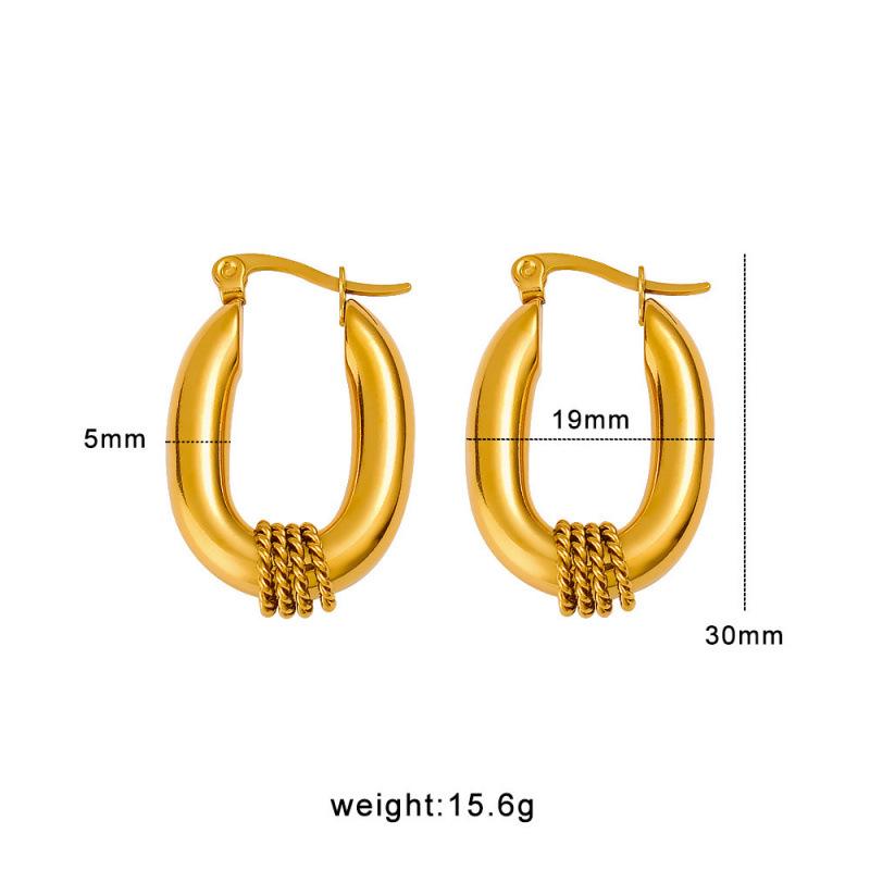 Meishi Duo Titanium Steel Geometric Hexagonal Hoop Earrings for Women - Stainless Steel Retro Jewelry
