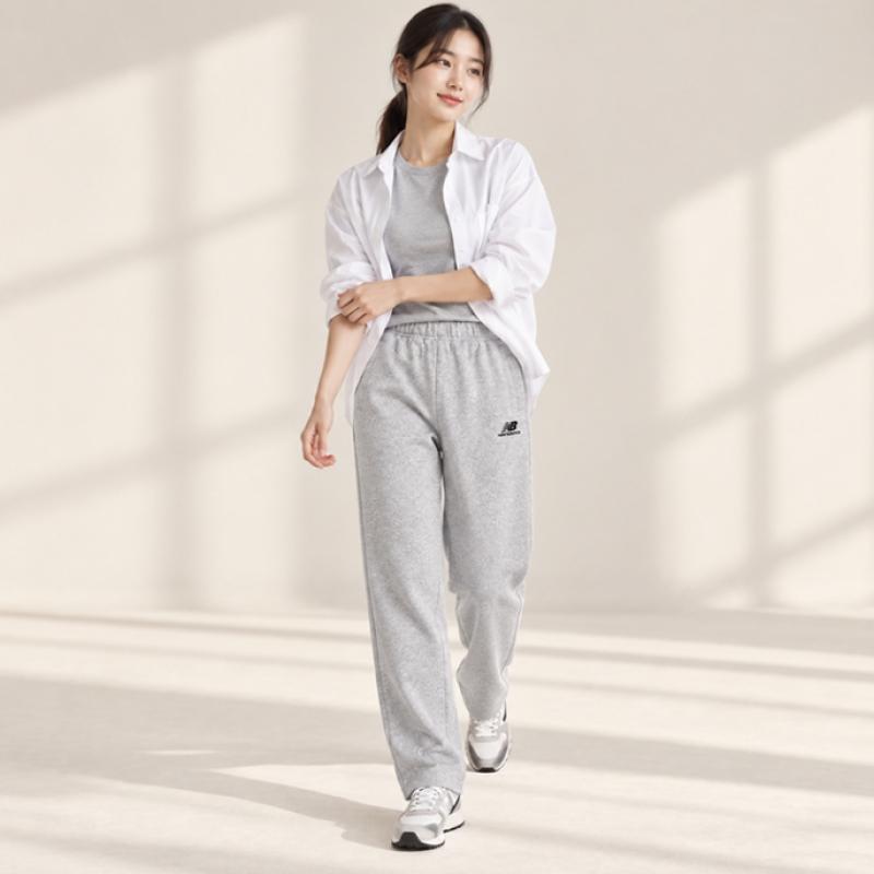 New Balance Essentials Kleines Logo Basic Fleece Gebürstet Offene Saumhose Trainingshose Grau Nbmldb1063 15
