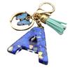 Blue Resin Lnitial Letter Keychains with Metal Cute Butterfly Tassel Women Men Key Holder Handbag Accessories Bag Keyring Gift