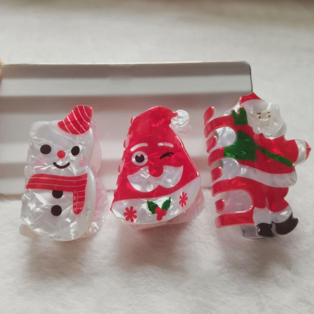 Acrylic Red Cap Claw Clip Cartoon Snowman Hairpin Personalized Christmas Hair Claw  Woman
