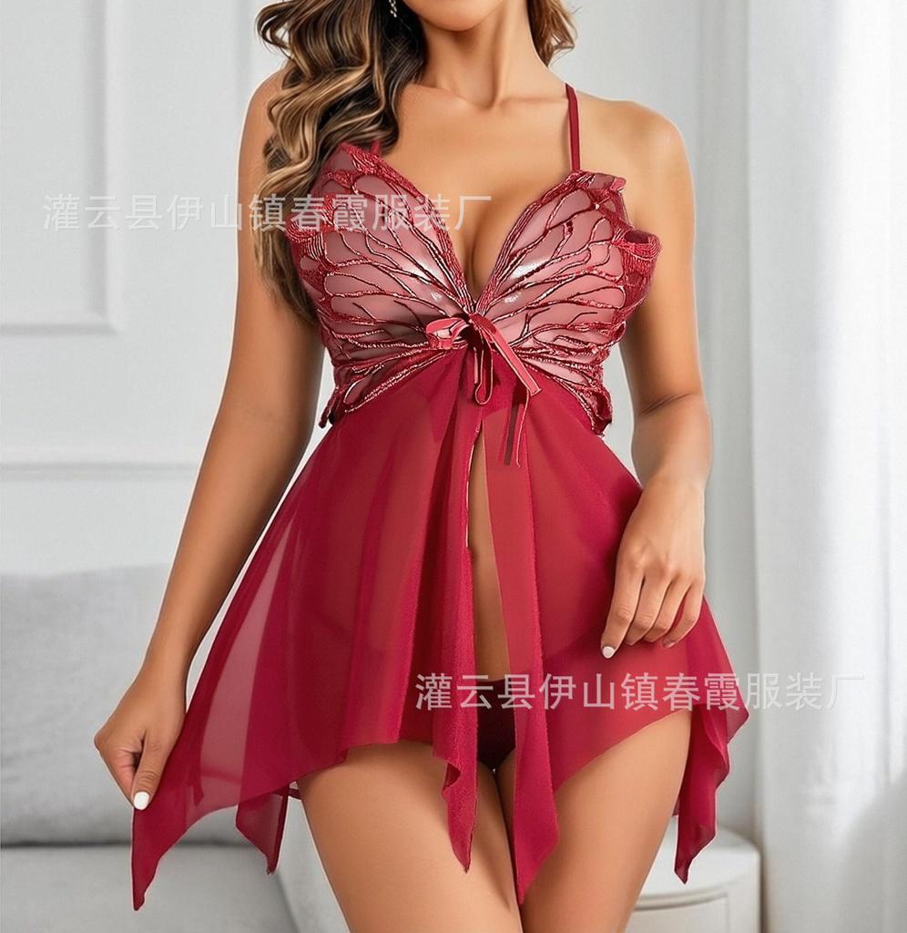 Neues sexy Nachthemd Schmetterling Trägersockelrock kann draußen getragen werden sexy Pyjama