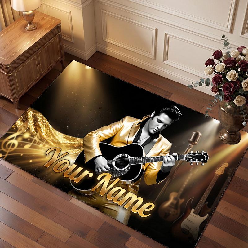 Tappeto di Cristallo Vellutato Personalizzato Elvis Presley, Tappeto Morbido Antiscivolo con Testo Nome Personalizzato per Soggiorno Camera da Letto