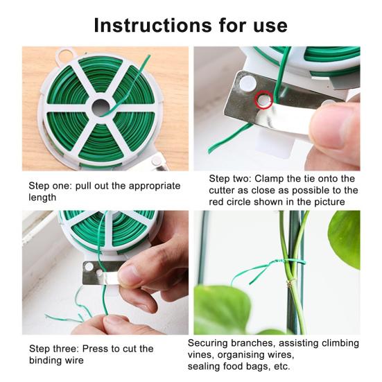 Garden Twist Tie with Built-in Cutter Rustproof Green Coated Plant Twine Wires for Gardening Flexible Reusable Tomatoes Support Ties for Indoor
