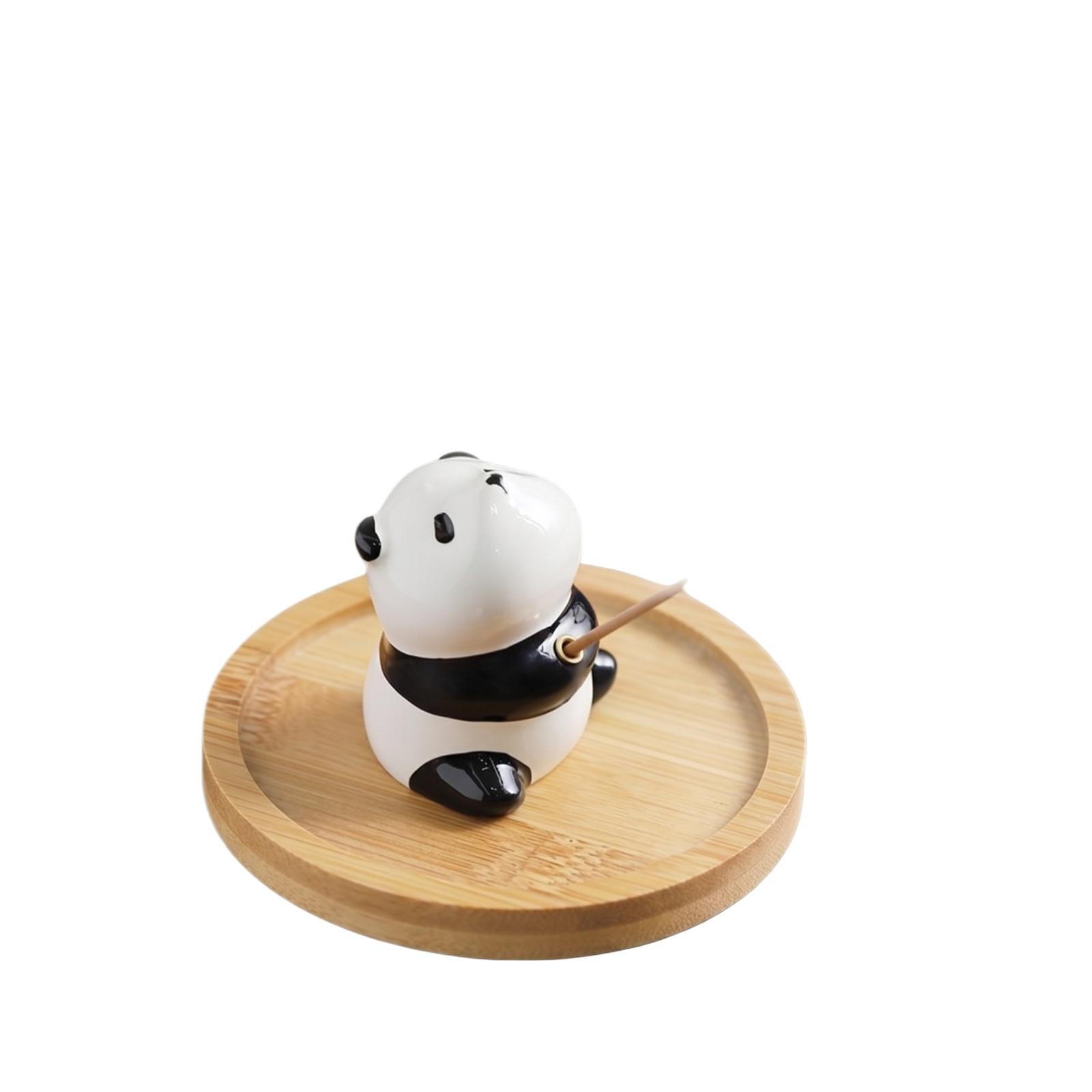 

Creative Panda Incense Holder Wooden Round Tray Set Includes 40 Incense Sticks Home Office Decorative Aromatherapy Accessory one size