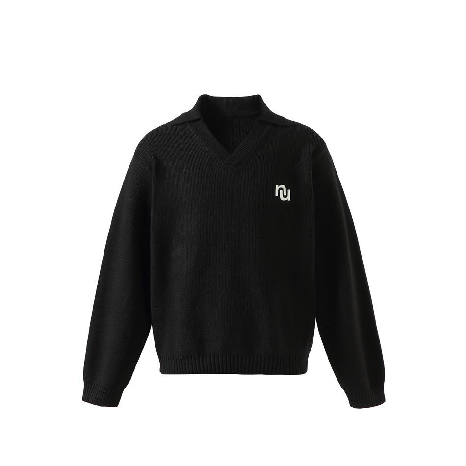

American Retro V-neck Lapel Sweater - Unisex Autumn/Winter Knitwear (Style MY06) XL чорний