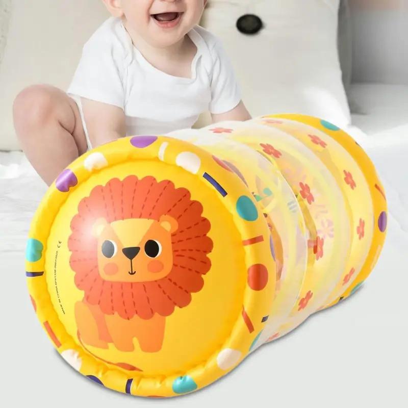 Inflatable Baby Crawl Along Roller with Bell PVC Developmental Practice Toy for Boys Girls Beginners