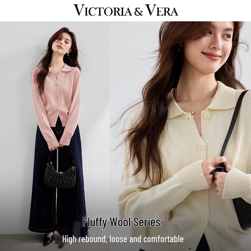 VICTORIA&VERA Women's Wool Blend Polo Knit Sweater