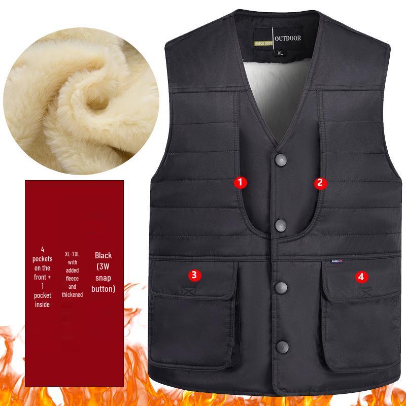 Herren Winter Plus Samt Warme Weste, Verdickt mit Großen Taschen, Übergröße für Mittleren Alters, Ältere und Übergewichtige Personen bis 8XL