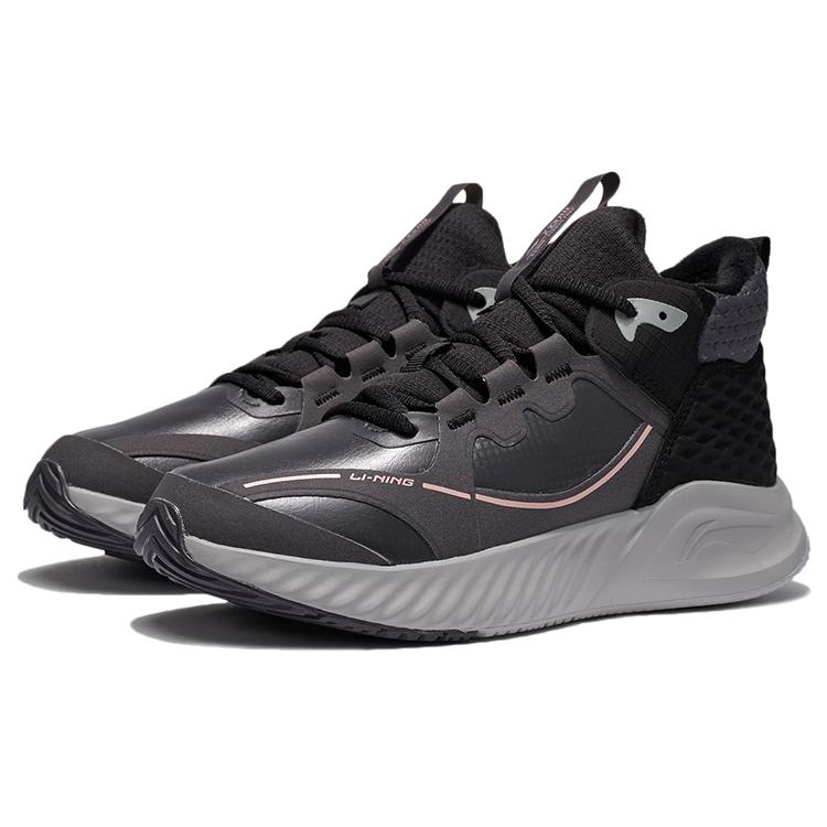 Li Ning Soft Zero WNTR Zero WNTR Fleece lined Cushioning Rebound Mid top Running Shoes Women's Black AGLR238-2