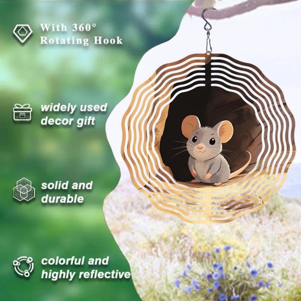 2D Owl Wind Chime with Rotating Hook Sketch Art Design for Outdoor Garden Yard Decor Thanksgiving Christmas Holiday Decoration