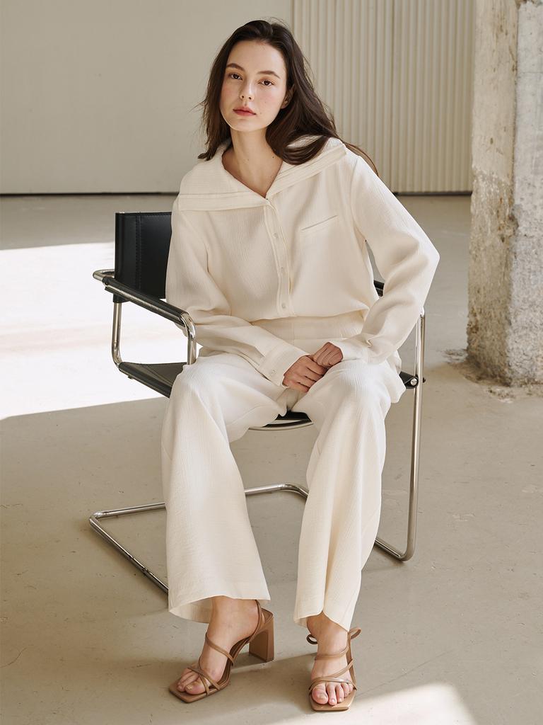 NOUVE Sailor Collar Wrinkle Blouse - Ivory