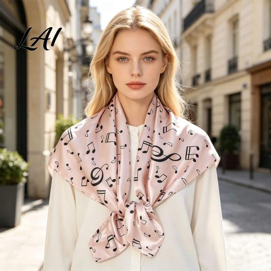 Large Decorative Neck Scarf Women Satin Square Scarf 35"x35" Musical Note Printed Gift for Music Lovers Silky Neckerchief Shawl Wrap Multifunctional