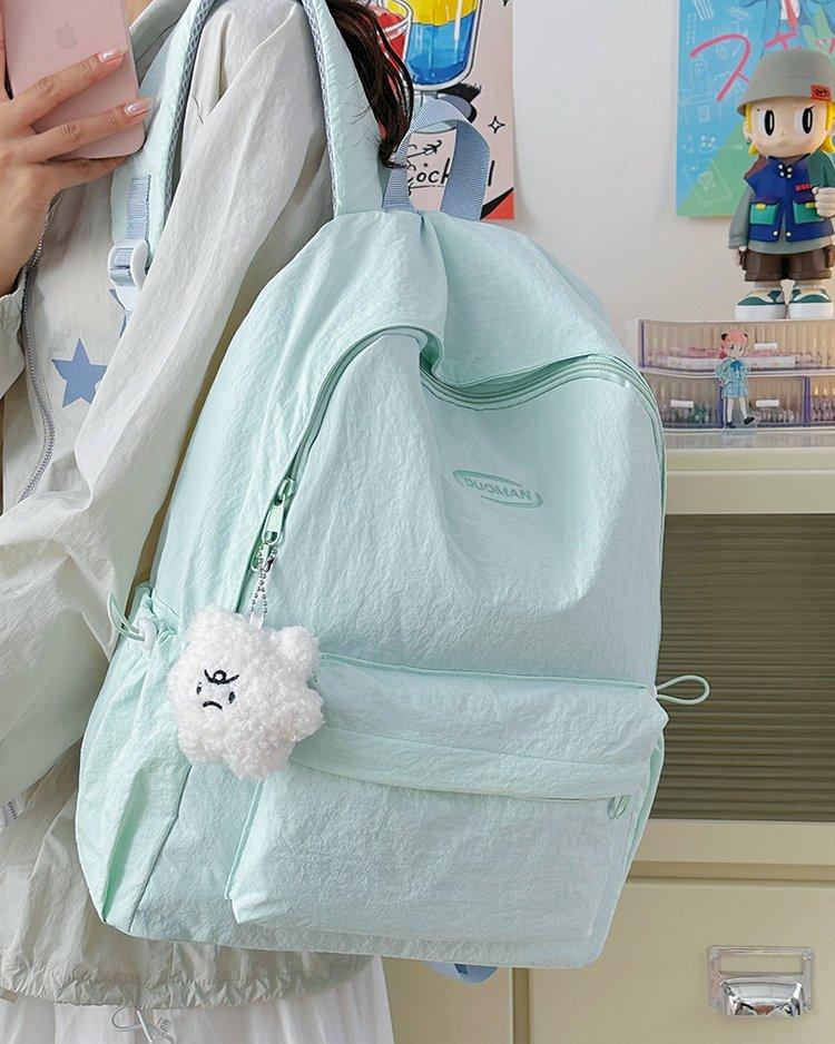 Schoolbag Pink Simple Backpack Female Student Schoolbag Large Capacity Japanese Ins Wind Backpack Cute Plush Pendant Versatile