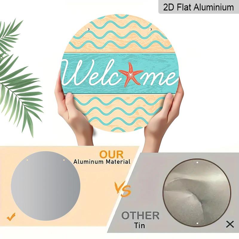 2D Flat Beach Starfish Welcome Sign, Aluminum Decorative Sign and Plaque, Various Sizes. Wave Beach Theme Nautical Style Wall Decoration Suitable for