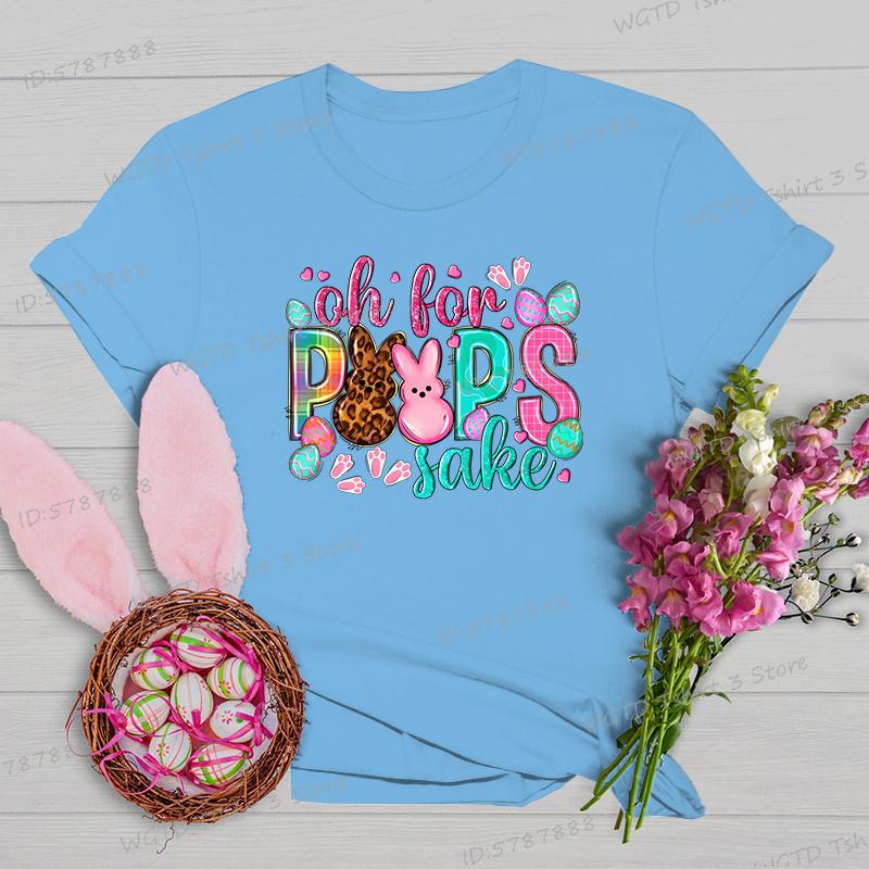 Oh for Peeps Sake Easter Tshirts Cute Bunny Leopard Print Crew Neck Tshirt Cartoon Rabbit Womens Easter Day Classic Tops Tees