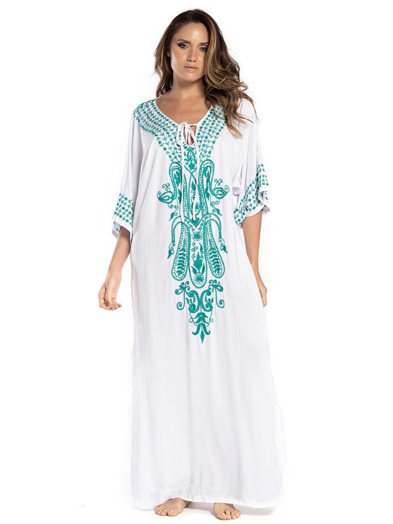 Rayon Embroidery Beach Cover-Up: Loose Long Robe for Seaside Holidays, Available In 6 Colors