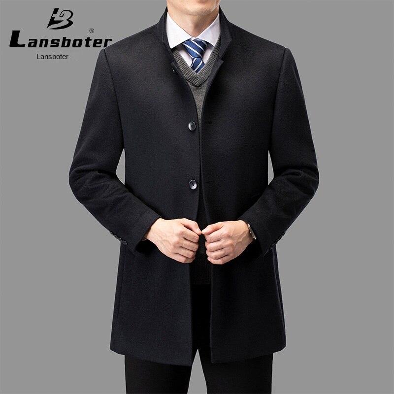 

Lansboter осенне-зимнее кашемировое пальто для мужчин среднего и пожилого возраста, кашемировое пальто с шелковым шерстяным пальто шелковицы для повседневного папы