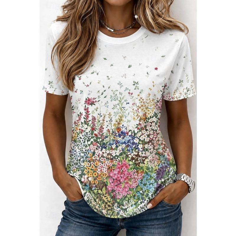 Women's T Shirt Print Floral Graphic Plants Bohemia Hawaiian Stylish Short Sleeve Crew Neck Round Regular Tops Casual Daily