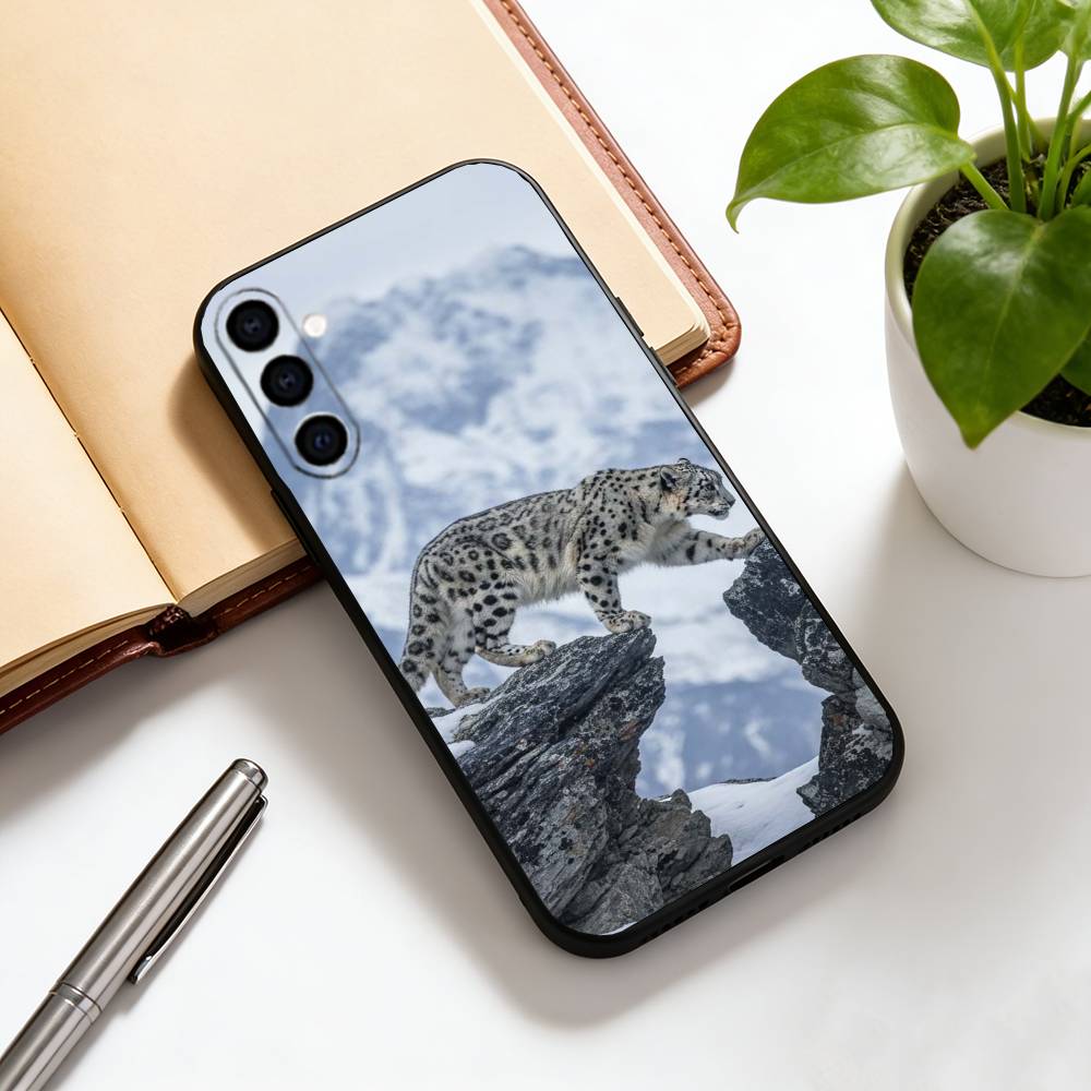

Snow Leopard Phone Case For Samsung Galaxy A73,A72,A71,A70,A53,A52,A51,Others Soft Black Cover Samsung a21s