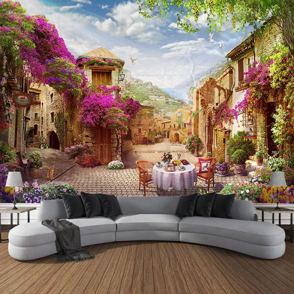 Bedroom living room wall decoration sea view oil painting tapestry European style landscape print background cloth