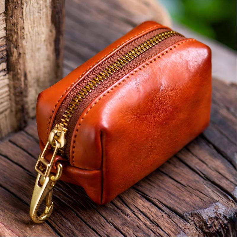 Retro Echte PU-Leder Reißverschluss Münzbörse Für Unisex Einfach Und Tragbar Mini Karten Schlüssel Aufbewahrungstasche