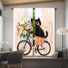 Whimsical Cat Riding Bicycle Abstract Art Curtains Design Semi Transparent Polyester Drapes Floral Accen Set Of 2 Made With Rod Pocket