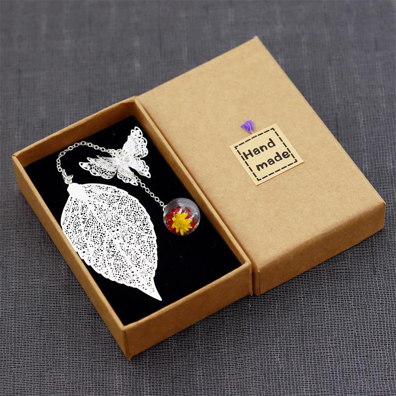 Classical Chinese Style Cicada Wing Metal Feather Bookmark with Leaf, Butterfly, and Dried Flower Accents