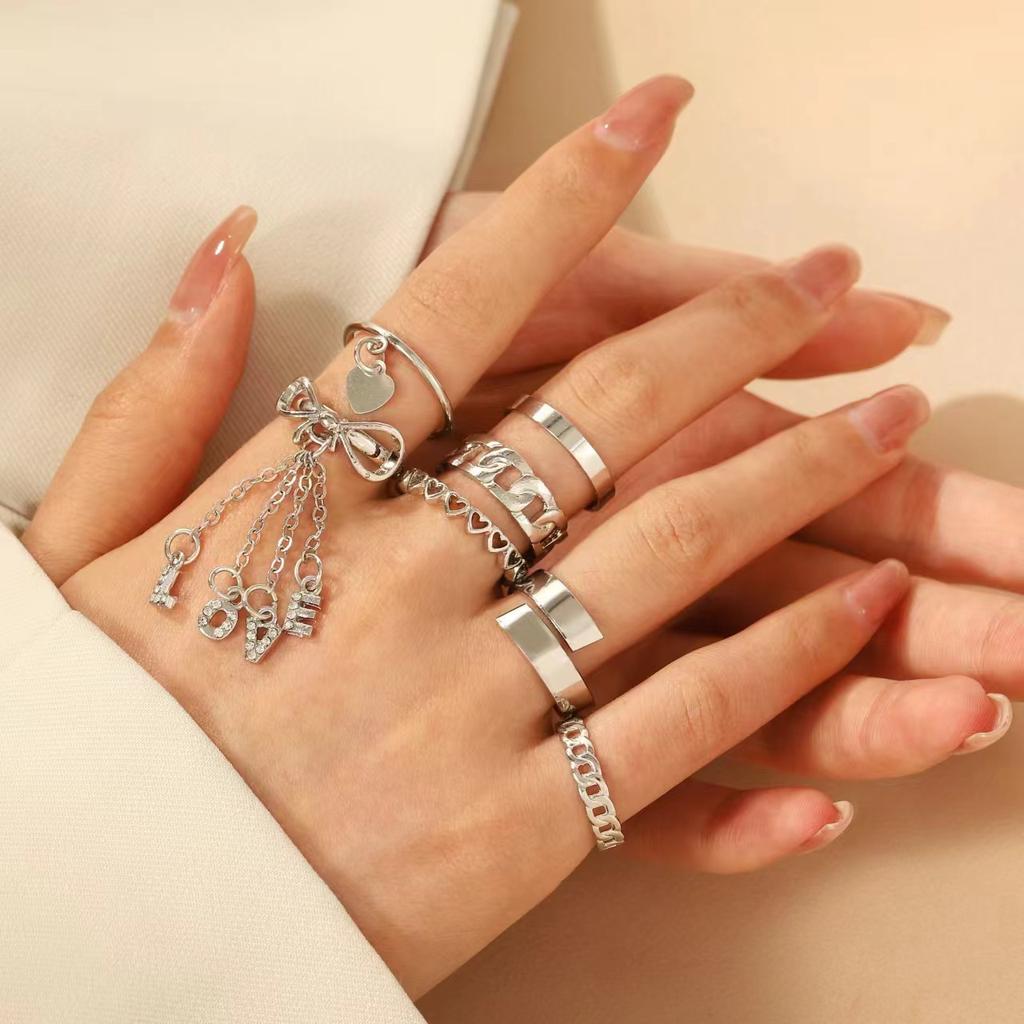 High-quality new ins style set ring, fashionable and creative, simple and good-looking electroplated joint ring 2026 wholesale