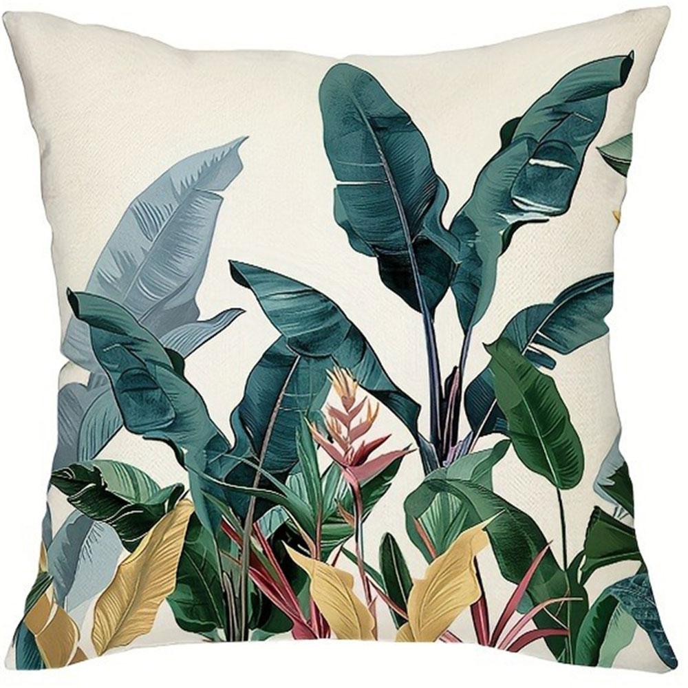 Tropical Plant Pattern Cushion Cover Living Room Sofa Zipper Closure Decorative Pillow Cover Without Pillow Core