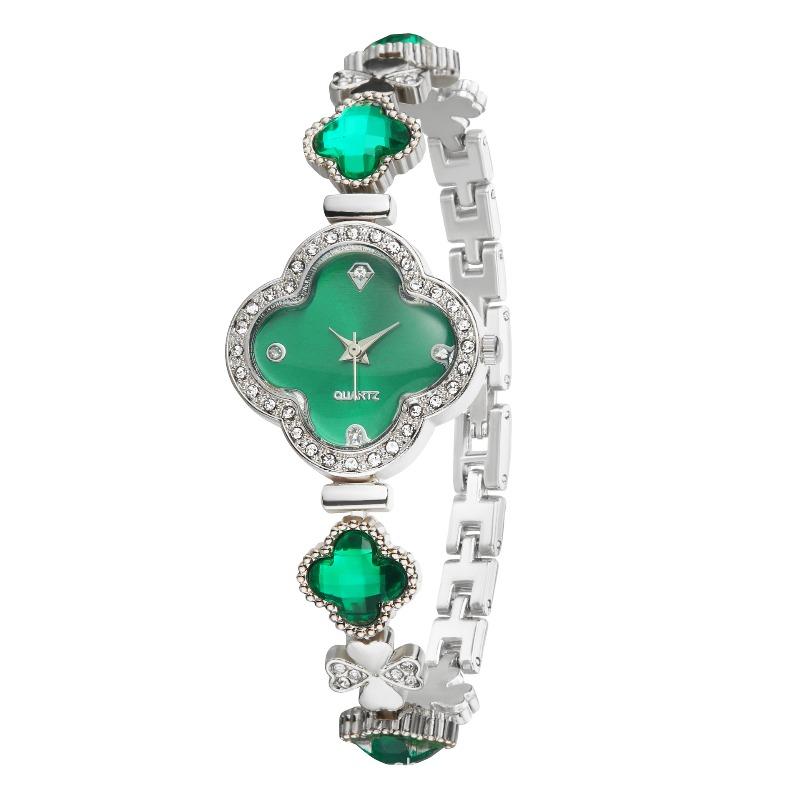 Модный темперамент, легкая роскошь, браслет, усыпанный бриллиантами, женские кварцевые часы, наручные часы в форме клевера
