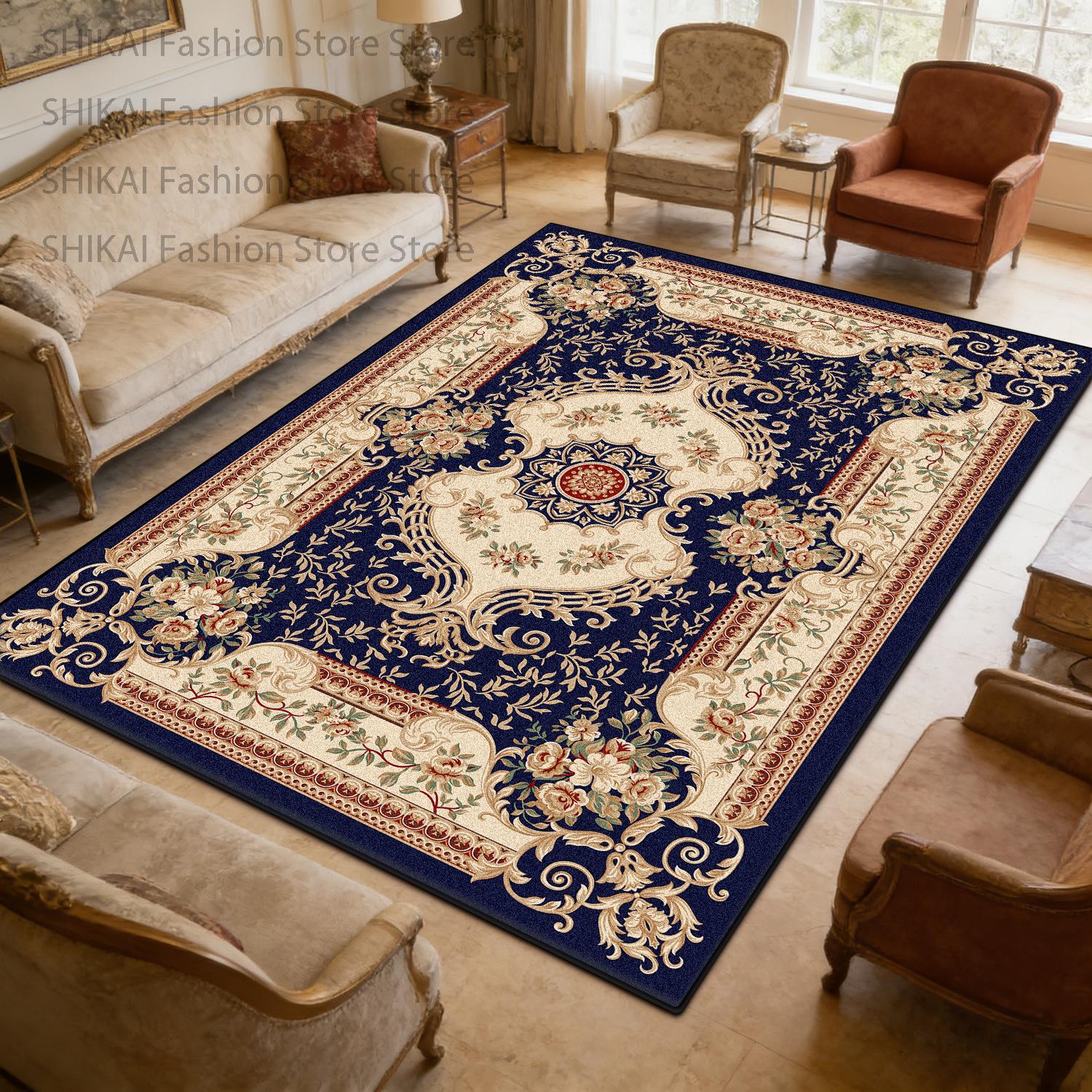 

European Court Flower Style Living Room Carpet Home Decoration Luxury Non-slip Fluffy Rug Large Size Easy Clean Soft Floor Mats 60x90cm