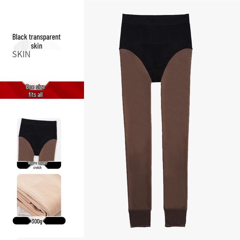 Black Double-Layered Natural Nude Plus Velvet Thickened Pantyhose Leggings for Autumn/Winter
